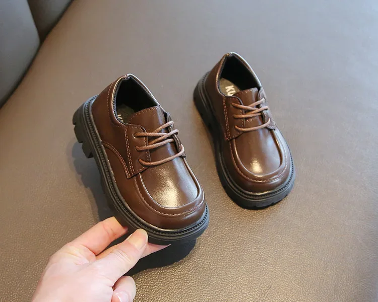 Kinder-Lederschuhe für Jungen und Mädchen, Unisex, formelle Kinderschuhe im britischen Stil, zum Schnüren, weiche, dicke Sohle für Hochzeit, Party, rutschfest – Detail 12