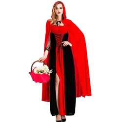 NEW Little Red Riding Hood For Woman Costume Creepy Gothic Floor Length Spooktacula Cosplay Carnival Halloween Fancy Party Dress