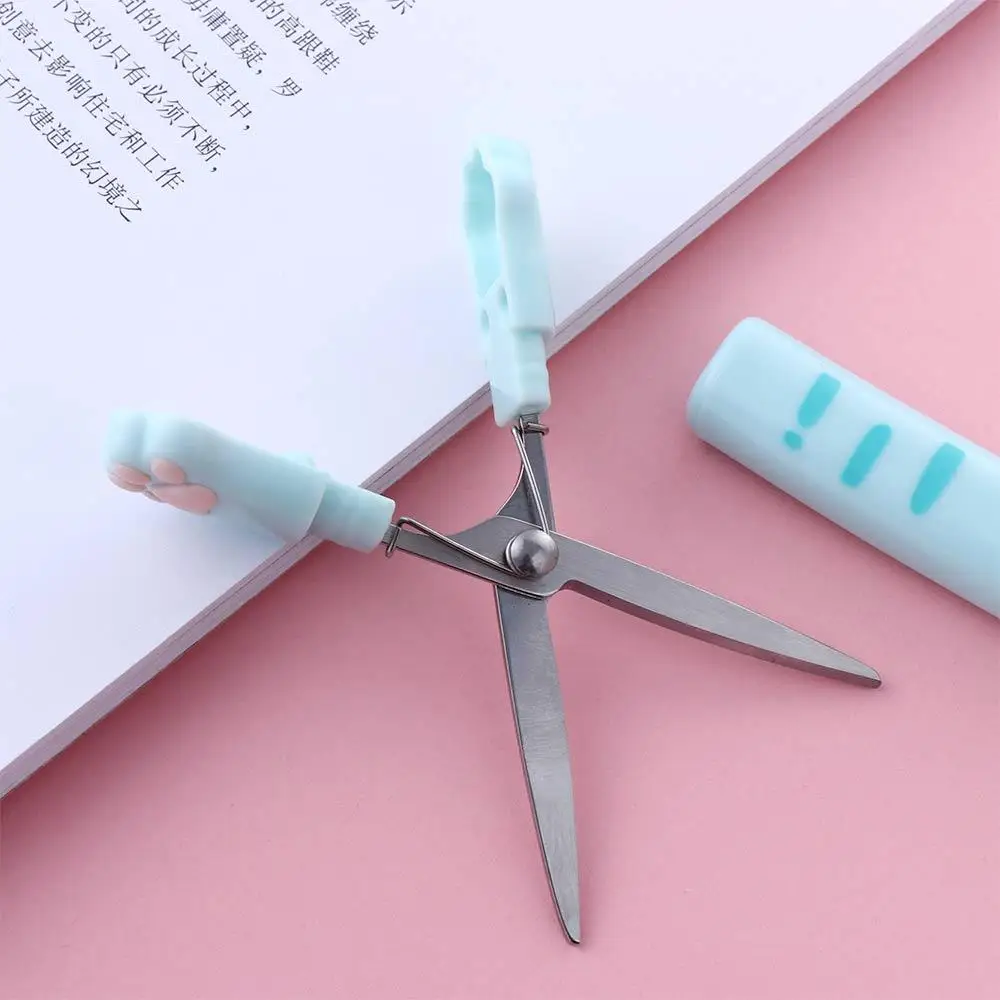 Cute School Supplies Kawaii Novelty Mini Girl Gift Stainless Steel Hand Scissors Cat Paw Scissors Folding Design