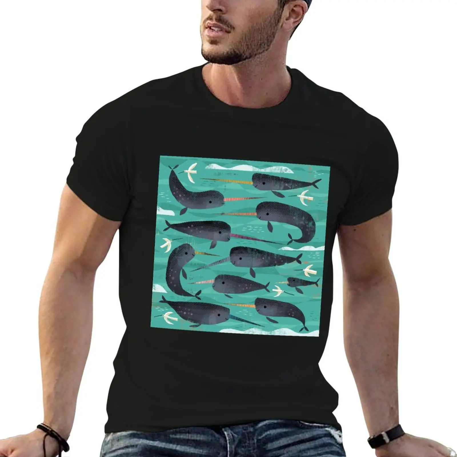Narwhals and Narbirds T-Shirt Basic Solid Color Short Sleeve Cotton Top