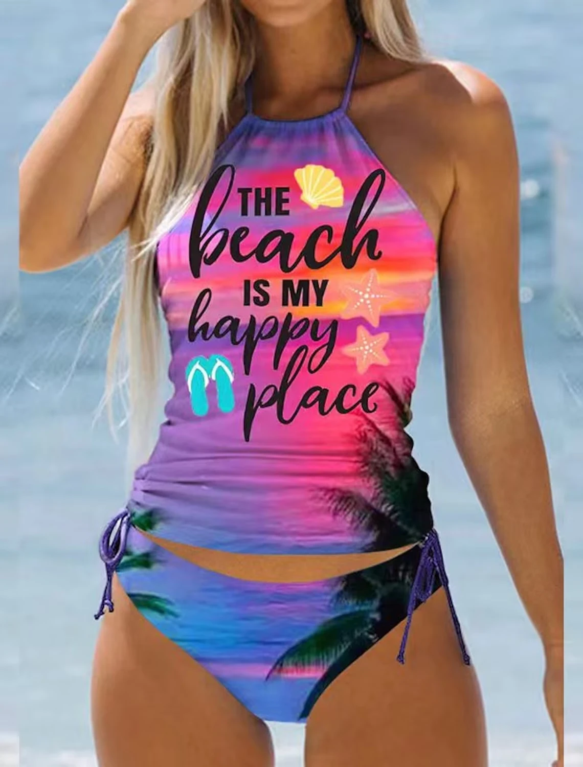 2023 Women's Sexy Beach Swimwear Tankini Two Piece Swimwear Print Tankini Beach Summer Fashion Beach Women's Swimwear Set