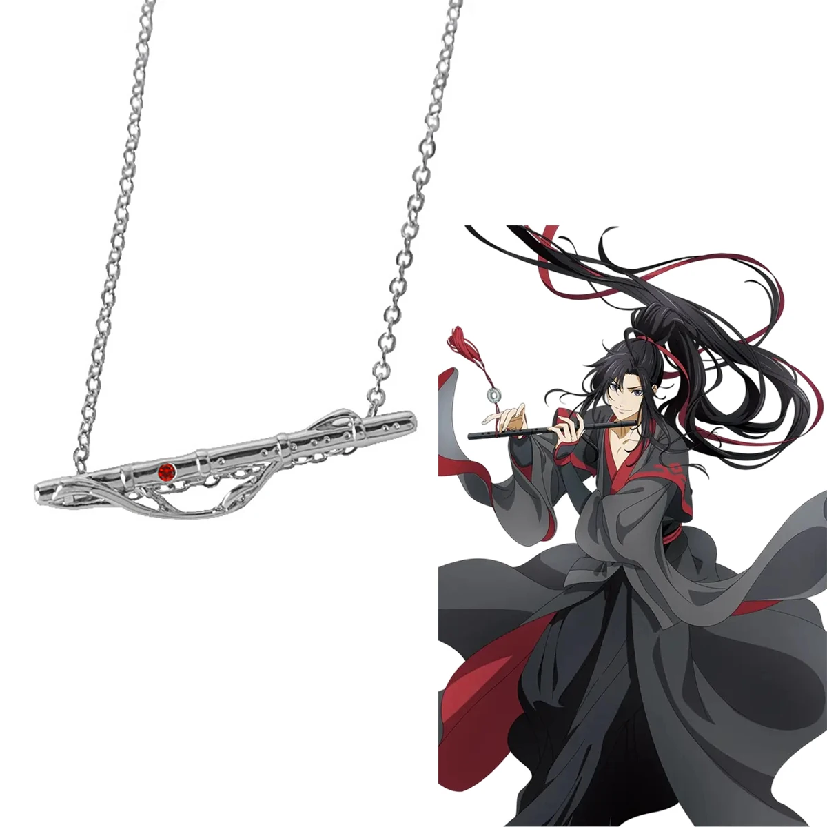 Anime Mo Dao Zu Shi Necklace Grandmaster of Demonic Cultivation Wei Wuxian Lan Wangji Cosplay Cross Flute Pendant Choker Jewelry