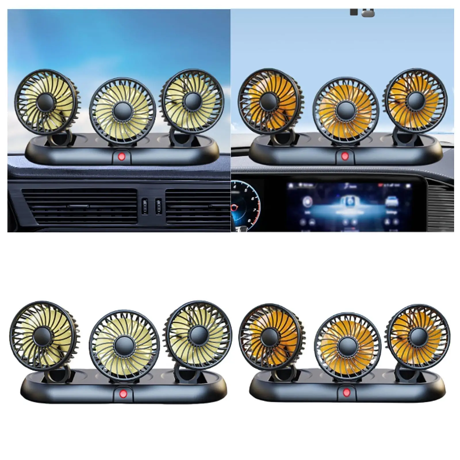 Wielofunkcyjny, obrotowy wentylator samochodowy z 3 głowicami, przenośny, do samochodów ciężarowych, na deskę rozdzielczą, do SUV-ów i sedanów.