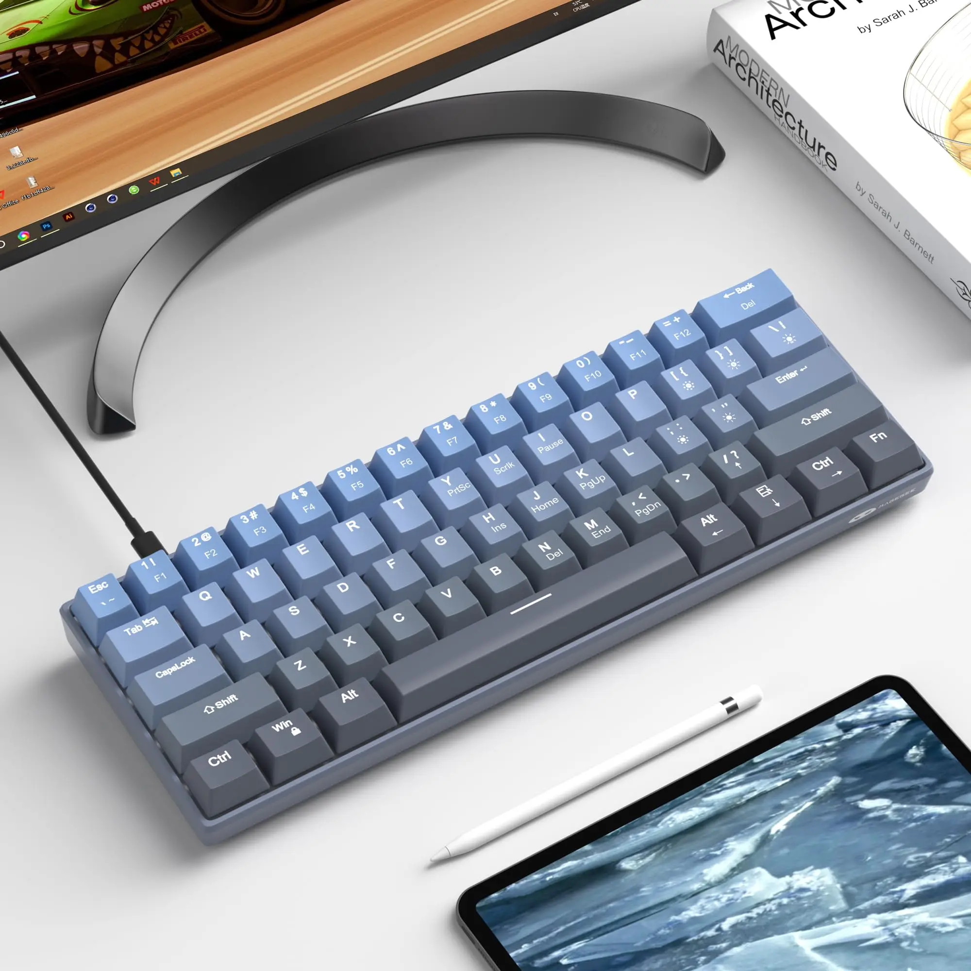 Imagem -06 - Teclado Mecânico Magegee 60 Gradiente Azul Teclado para Jogos com Fio com Teclas de Sublimação de Calor Pbt de Lados com Branco