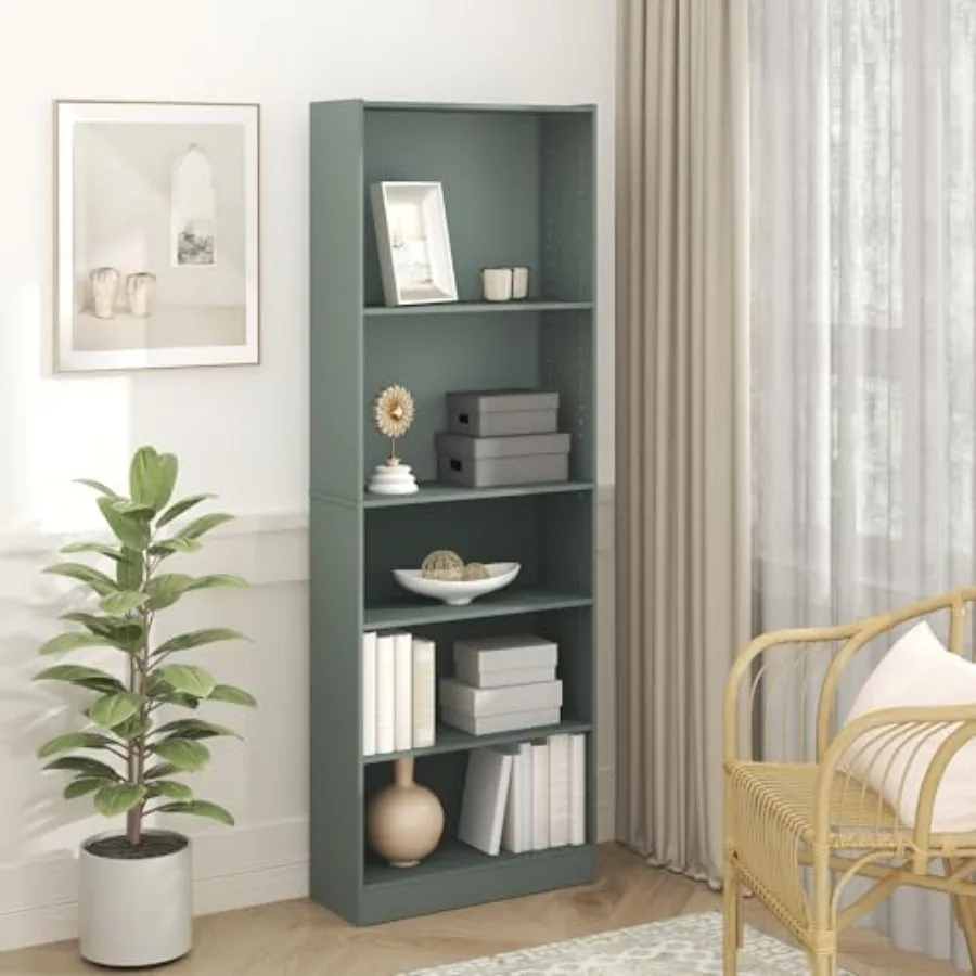 

Книжный шкаф Jaya Book Shelf с 5-ю полками, регулируемыми полками, размером 9,5 x 24,5 x 71,2 дюйма для организации и хранения вещей в гостиной