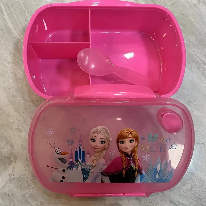 Scatola per il pranzo congelata Anime Elsa Princess Cartoon Cute Pink Lunch Box contenitore per alimenti portatile a prova di perdite stoviglie in