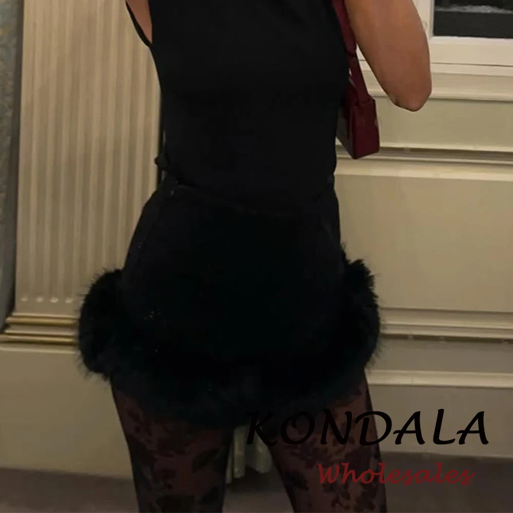 

KONDALA модные однотонные женские мини-шорты 2025 года, шикарные черные вечерние шорты из искусственного меха, роскошные женские сексуальные шорты с высокой талией и карманами на молнии