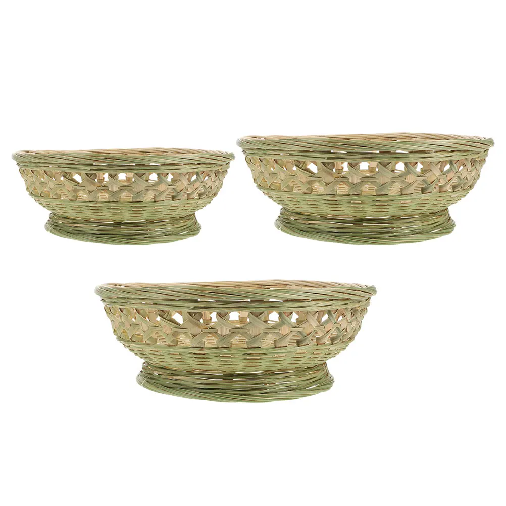 

3 Pcs Bamboo Weaving Round Multi function Bread Baskets Kitchen ganizer Fruit Container Food Baskets Daily Use Storage Solution
