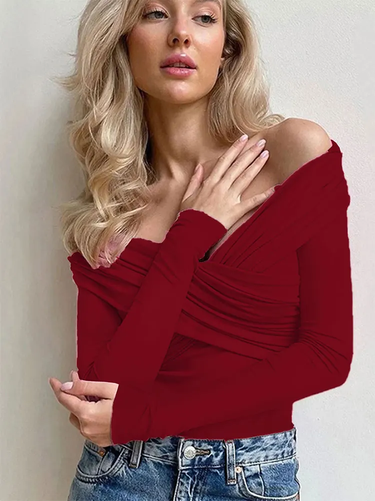 Red Sexy New Women's Bodysuits Spring Backless Corset Slim Fashion Crossed Bodysuits Long Sleeves Casual Female Elegant Rompers