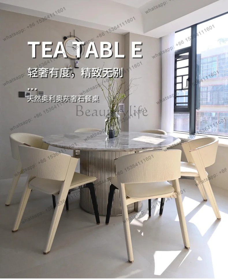 YJ  Natural gray marble dining table High-end villa large flat custom luxury stone round dining table