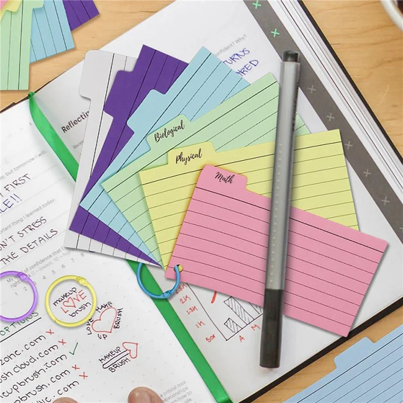 600 Pack Index Cards, 3Inch X 5Inch Ruled Index Cards With Ring, Colored Lined Flash Cards, Both Sides Note Cards