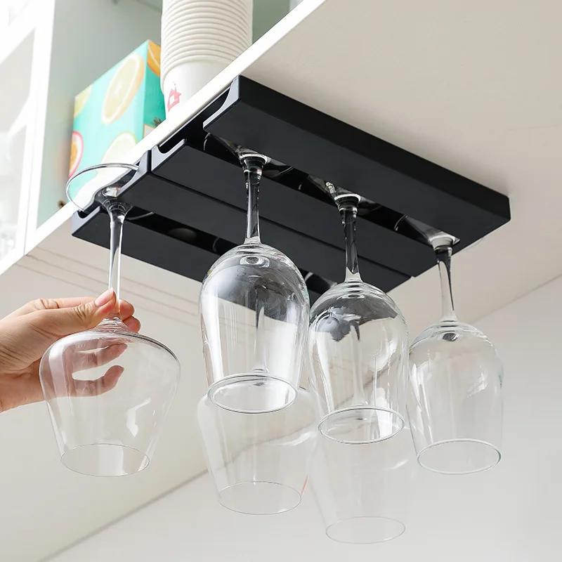 Household Goblet Upside-down Rack Kitchen Punch-free Plastic Wine Glass Rack Cabinet Hanging Storage Shelf