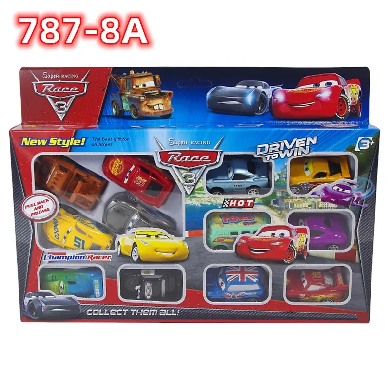 Hot Disney Pixar Cars 12pcs/Set  Lightning Mcqueen Jackson Storm Mater Pvc Model Back-Force Car Toy For Kids Birthday Gift Set