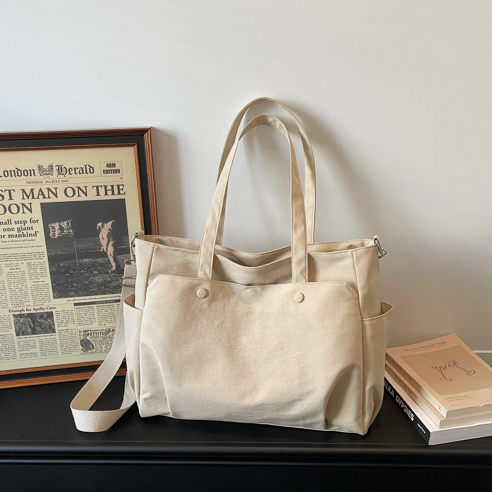 

Large Capacity Canvas Tote Bag for Women Multi-pocket Shoulder Handbag with Zipper Casual Work Bag for Office School and Travel