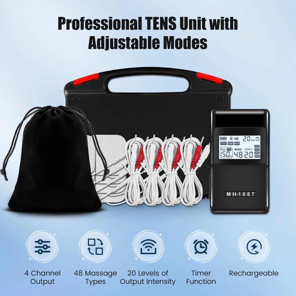 4 output channels Electric EMS Muscle Stimulator 48 modes Tens Acupuncture Pulse Massager for Neck Back Body Relaxing Treatments