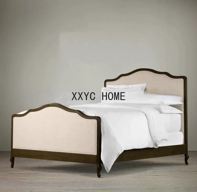 

Кровать в американском стиле из массива состаренного дуба с мягким изголовьем, двуспальная 1.5*1.8 м, односпальная детская кровать