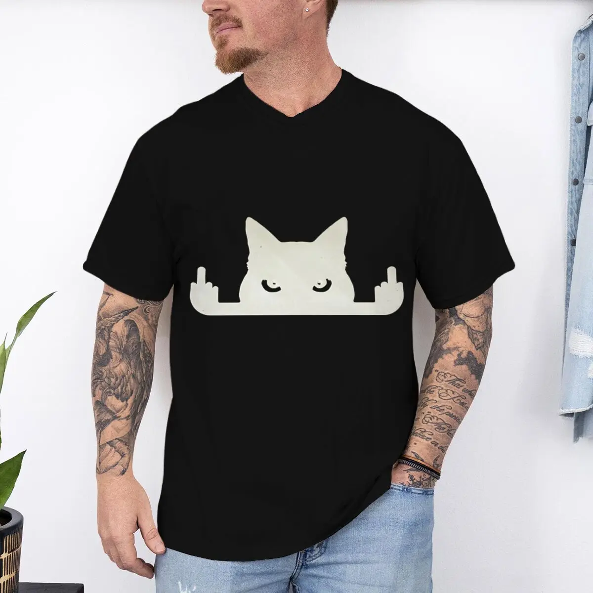 Fun Cat Middle Finger Print T Shirt Men Women Casual Streetwear Short Sleeve T-shirt Unisex Summer Tops Animal Lovers Tee