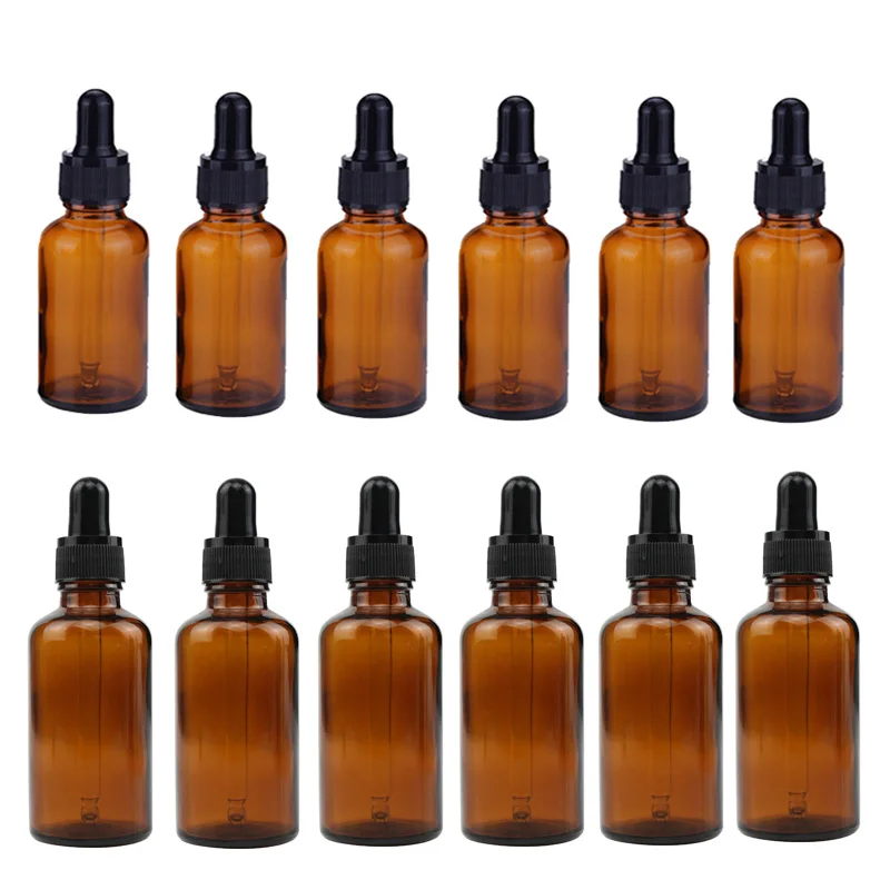 12Pcs 30Ml 50Ml Dropper ขวดเติม Amber Pipette แก้วขวดสำหรับน้ำมันหอมระเหยน้ำมันหอมระเหย Liquid Dropper ขวด