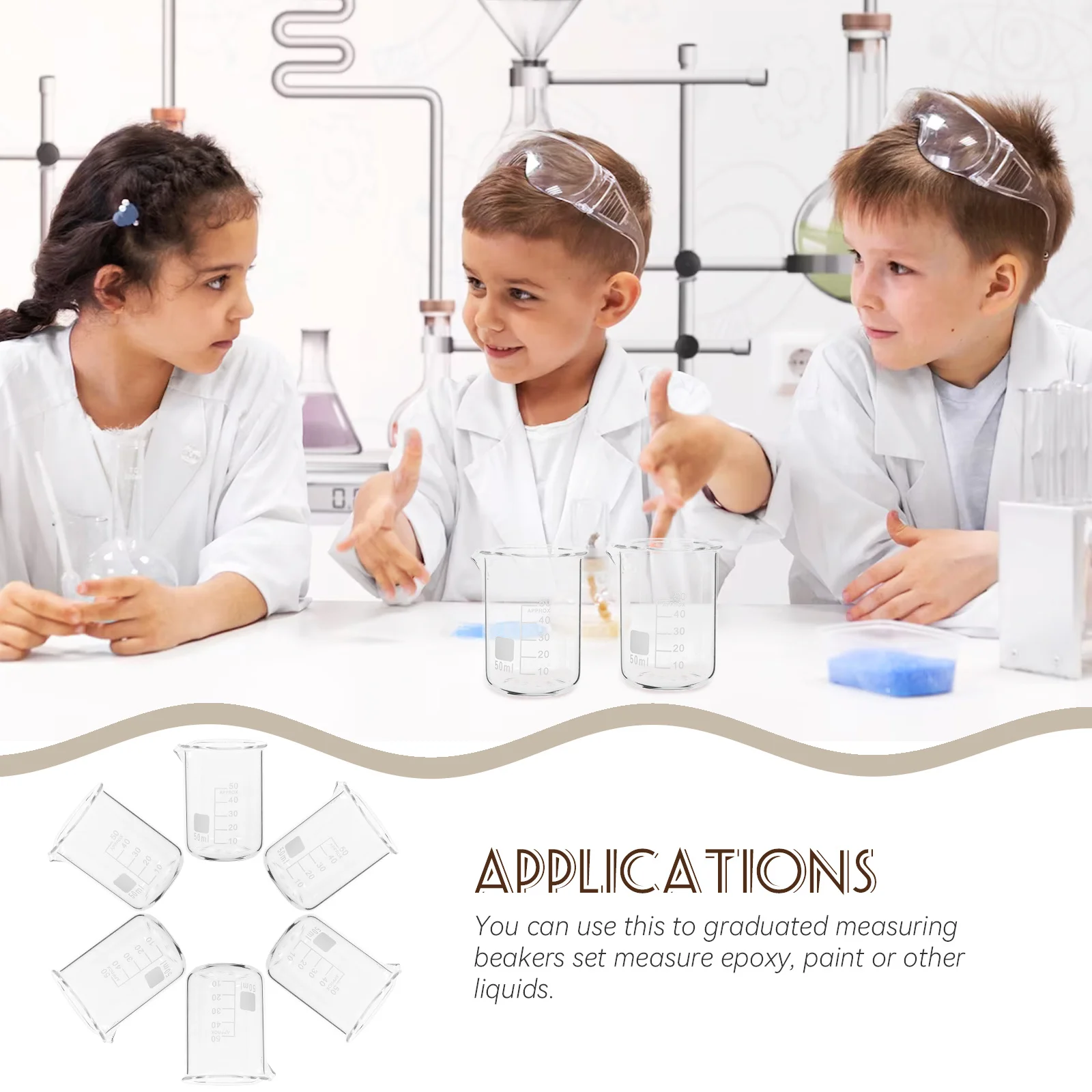 Juego de vasos medidores de vidrio, escala transparente resistente a altas temperaturas, colocación estable para medición de líquidos de cocina de laboratorio, 6 uds.