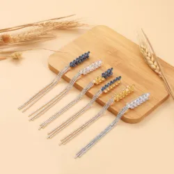 Dmari Luxury Women Brooch Sparkling Rhinestone Long Thread Fringe Tassel Lapel Pins Ear Of Wheat Jewelry For Women Clothing