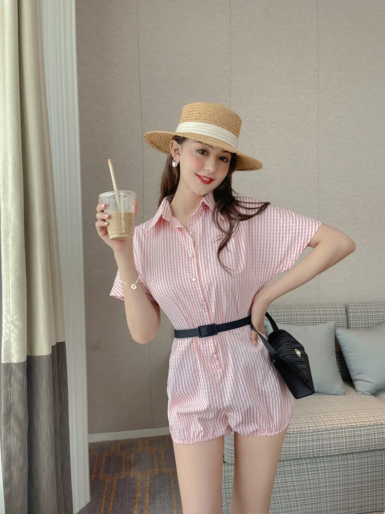 

Комплект для похудения: летние женские брюки-шорты в клетку, новая коллекция, свободный крой, тонкий хлопок, с пуговицами, высокая талия