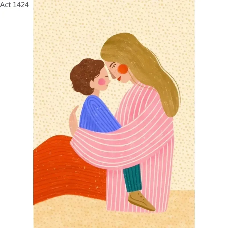 Abstract Minimalism Cartoon Girl Mom Daughter Illustration Posters Canvas Paintings Wall Art Pictures Children's Room Home De