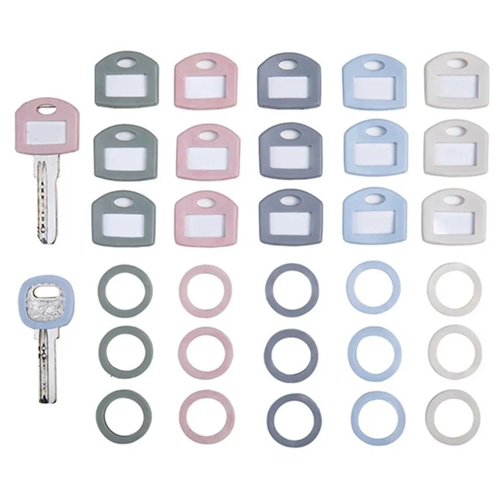 50Pcs Colored Silicone Key Caps Blank Printed Label Labelled Key Tags Key Identifier Caps Elastic Easy-Grip Design