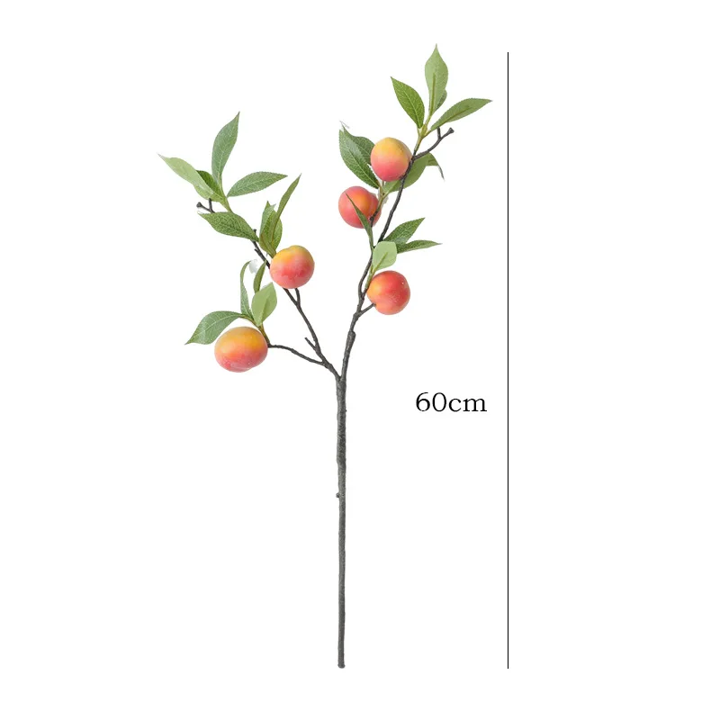 1Pc Simulation Fruit, 5 Heads Of Plum Branches, Home Decor, Bedroom Model Room, Decoration, Green Plant Ornaments