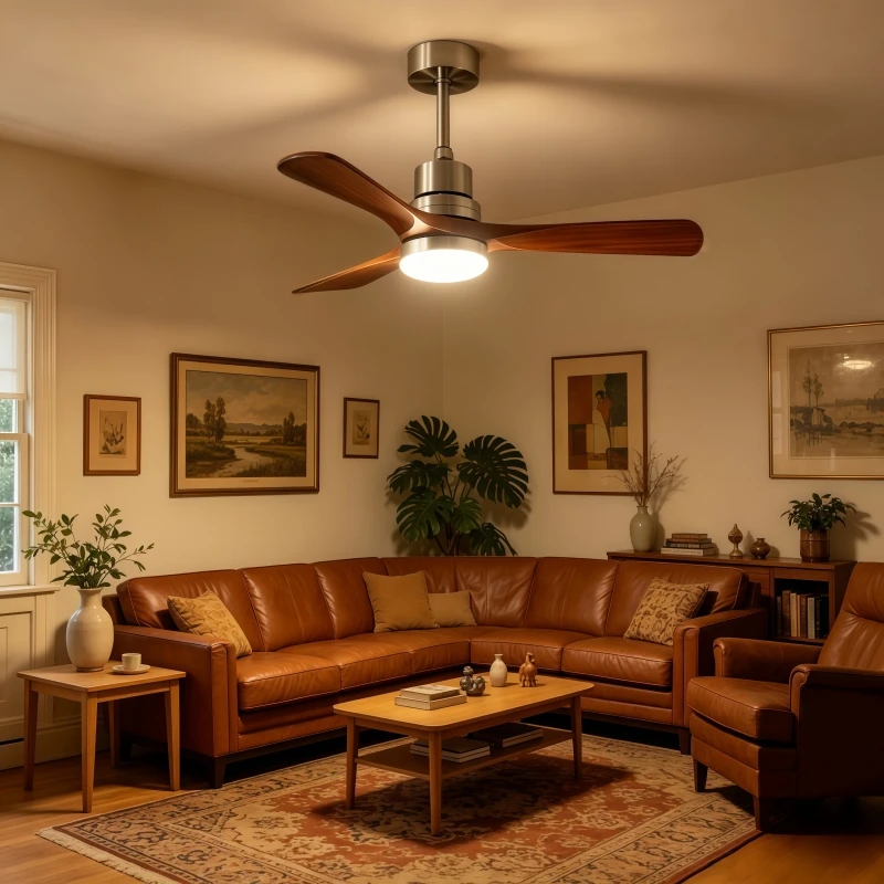 Modern Water Transfer Wood Grain 3-Blade Ceiling Fan Lamp 3 Color Dimmable LED Ventilation Light for Small Living Room Homestay