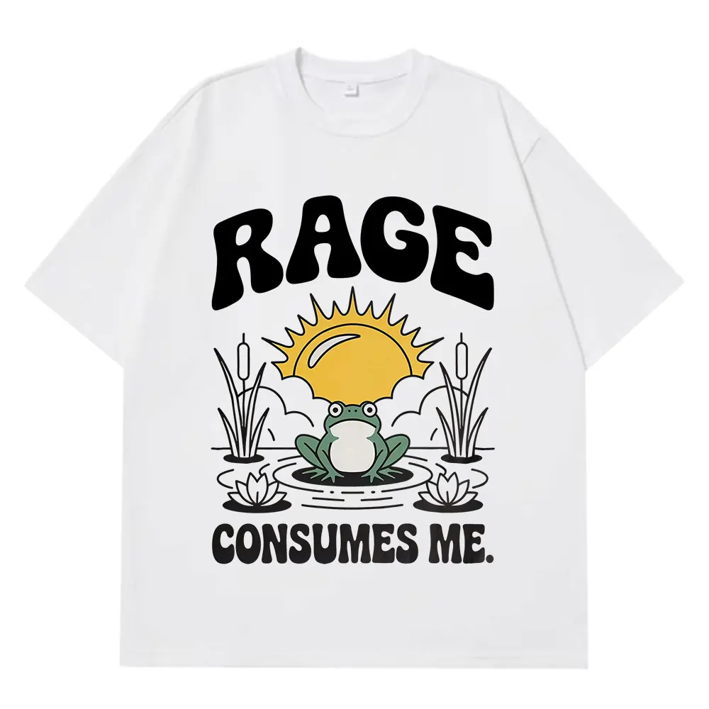 2026 Funny Rage Consumes Me Frog Pond Vintage Style 90s Graphic Men Women Harajuku Tees Summer Casual Cotton Hip-hop T-shirts
