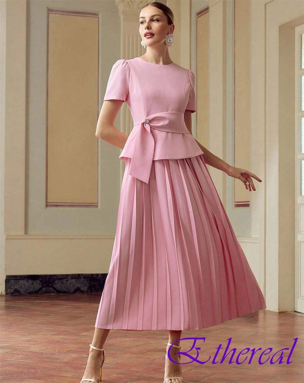 

Элегантное вечернее платье из джерси по индивидуальному заказу, модные платья для выпускного вечера с короткими рукавами и круглым вырезом, нежные платья для особых случаев