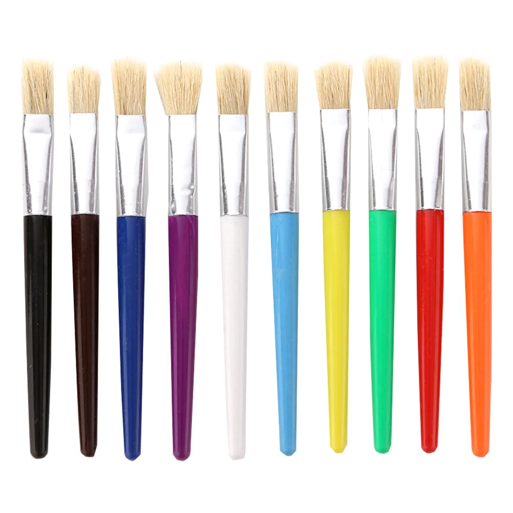 

10pcs Kids Paint Brush Set Plastic Handle Natural Bristle Great for Painting Drawing DIY Crafts Oil Watercolor Art Supplies