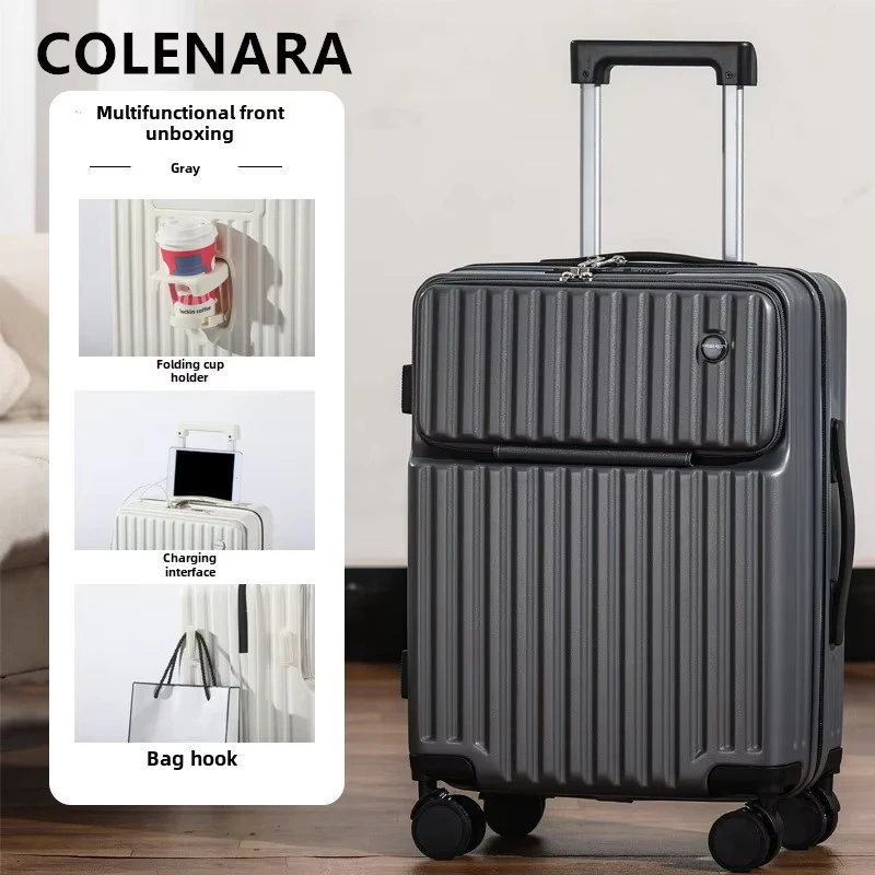 Maleta de cabina COLENARA, maleta de embarque de 20 pulgadas, 22 ", 24", 26 ", 28 ", ABS + cubierta de carrito para PC, equipaje de viaje multifuncional con carga USB