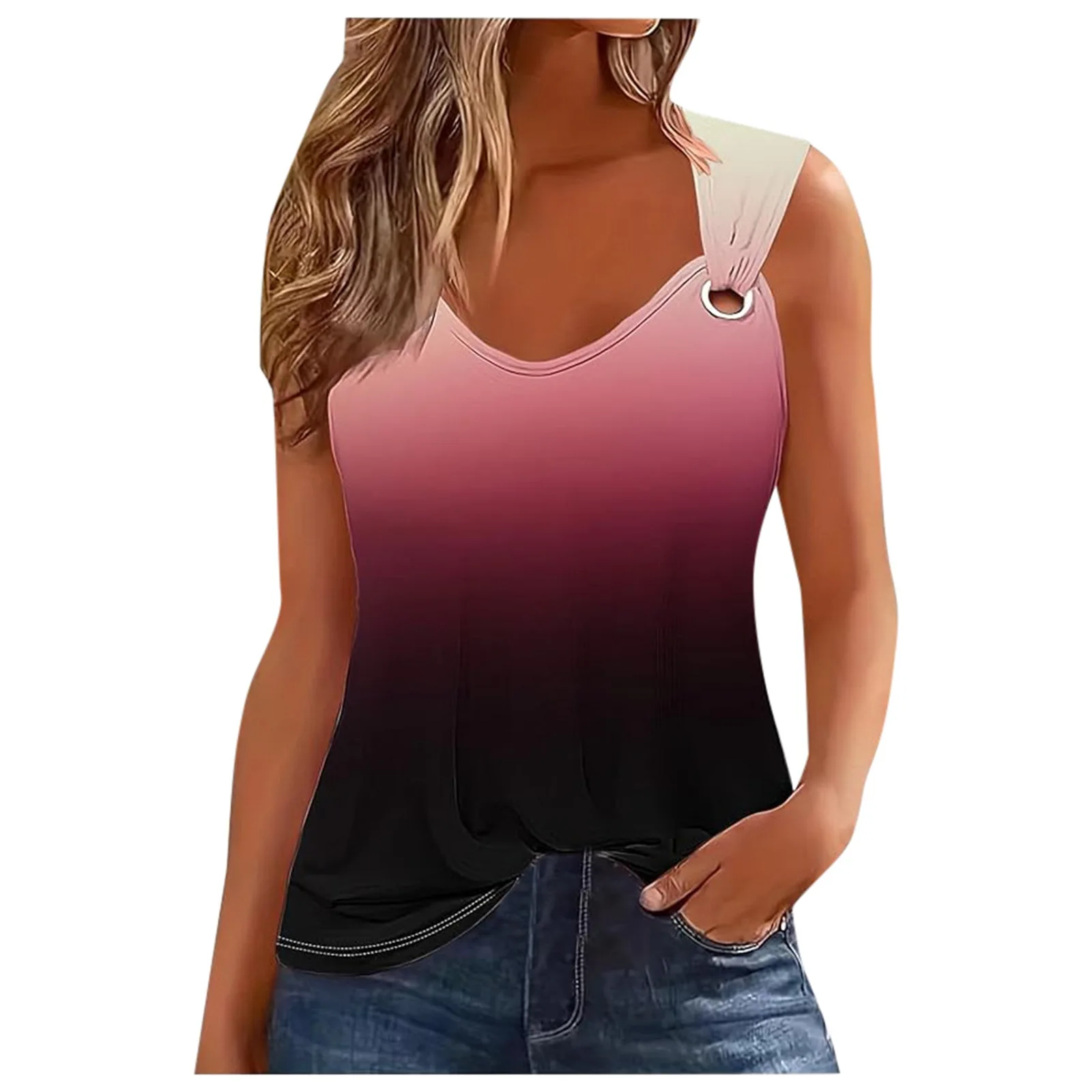 Modna koszulka z nadrukiem gradientowym dla kobiet 2024 letni podkoszulek bez rękawów Femme seksowny T-shirt Casual Tshirt damskie topy