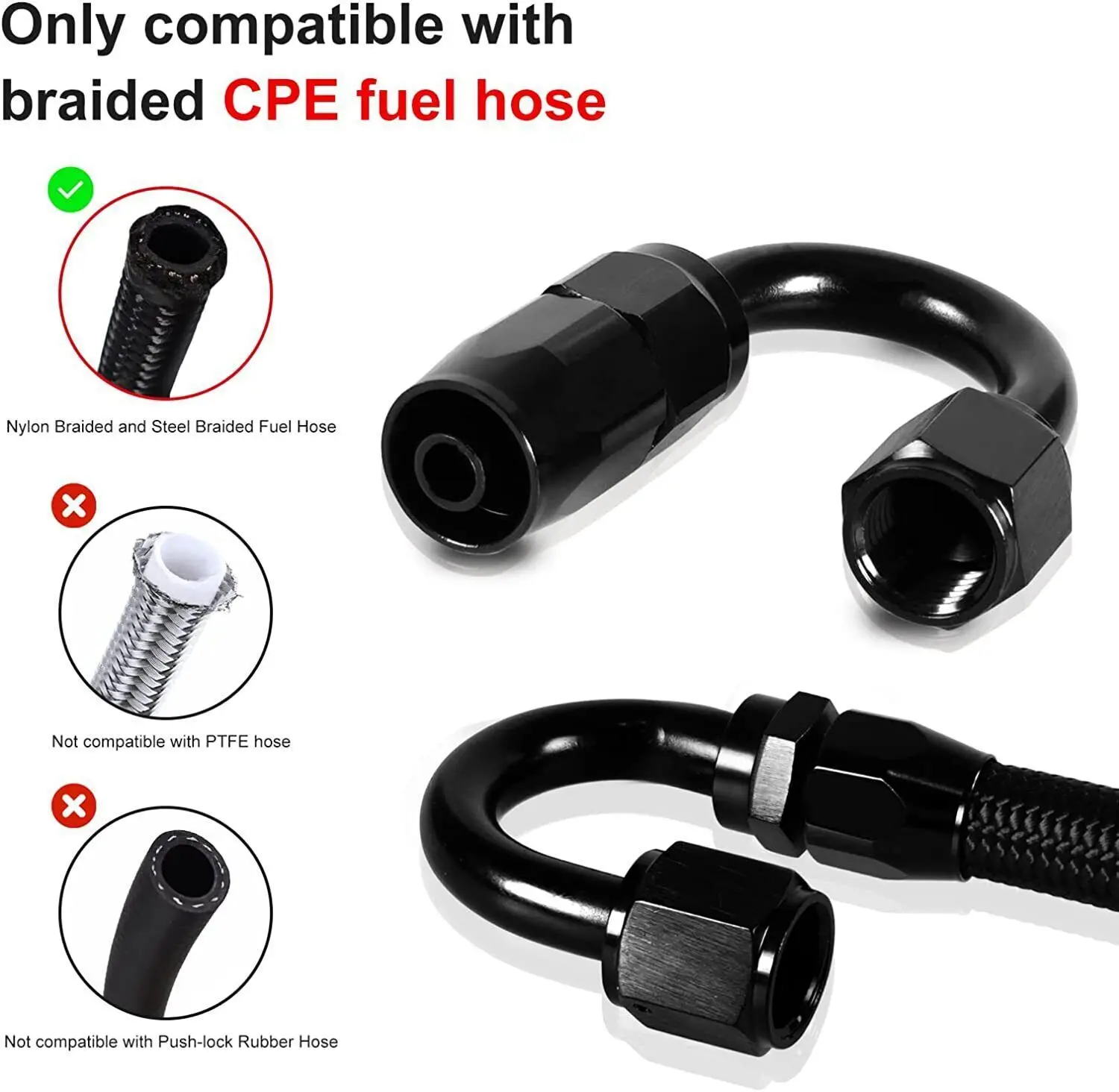 10PCS 10AN/6AN CPE Swivel Fuel Oil Gas Hose End Fitting Adapter Kit 0 45 90 180 Black/Red-Blue
