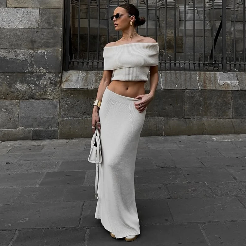 

Трикотажная юбка Tuularose, комплект из двух предметов, женский летний топ без рукавов на одно плечо, комплект с юбкой с разрезом и высокой талией, повседневный комплект женской юбки