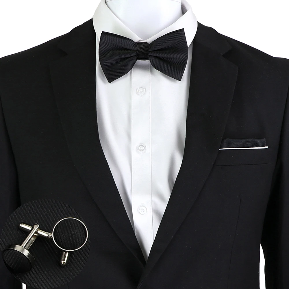 Männer Krawatten Set einfarbige Fliege Krawatte Manschetten knöpfe Taschentuch Mode Schmetterling Party Hochzeit Fliege für Männer Hemd Accessoires