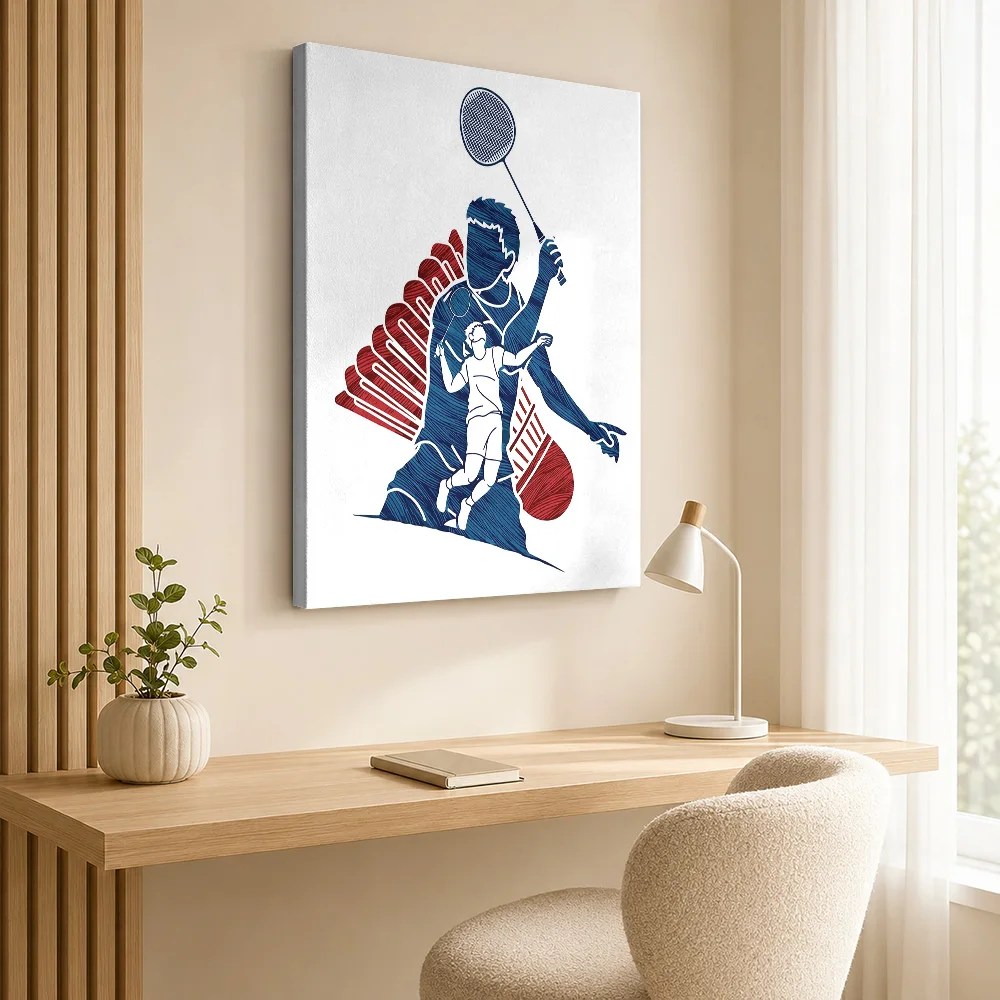 Dynamic Badminton Player Graphic Illustration Framed Canvas Poster Custom Sports Portrait Wall Paintings Decoration for Office
