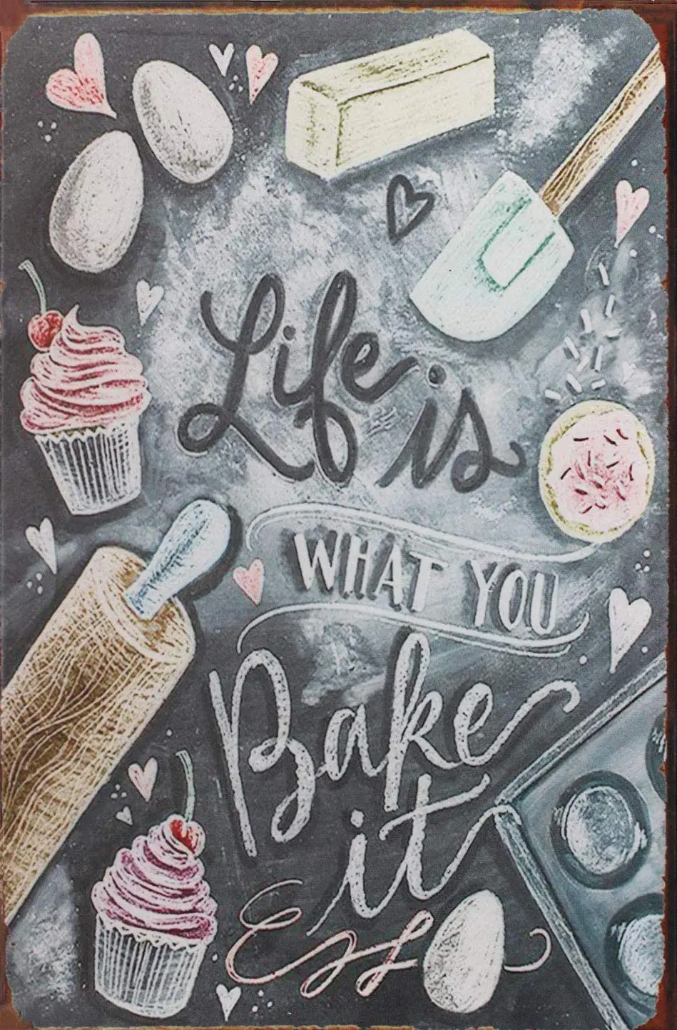 SIGNCHAT Life is What You Bake It, Metal Tin Sign, Vintage Art Poster Plaque Kitchen Home Wall Decor Metal Tin Sign 8X12 Inch