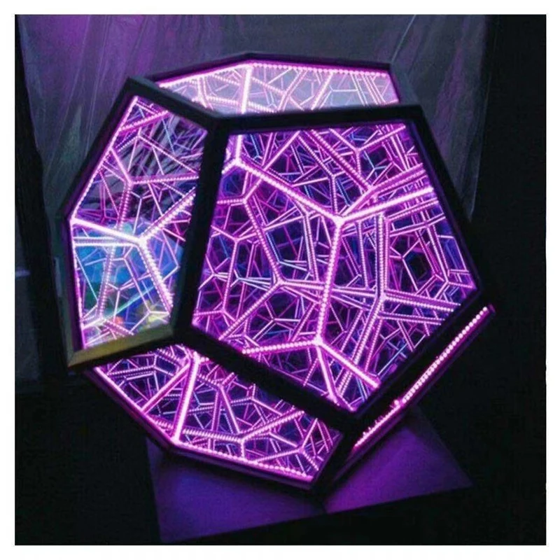 Cool Infinite Twelve Sided Night Light Colorful Art Light Desktop Decoration Crafts Colorful Light