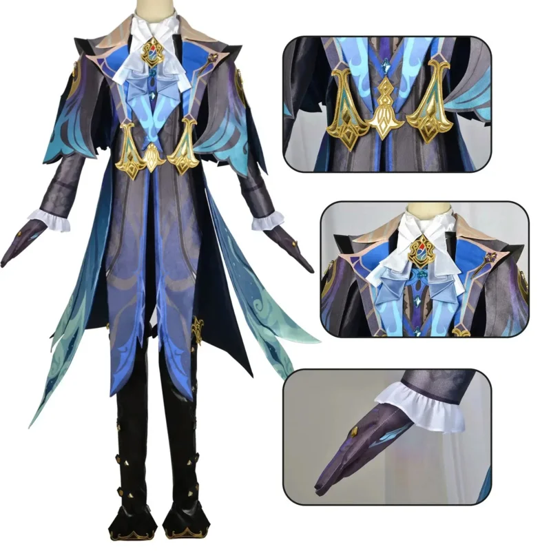 Genshin Impact Neuvillette Cosplay Costume Wig Walking Stick Fontaine Chief Justice Uniform Pants Headwear Gloves Accessories