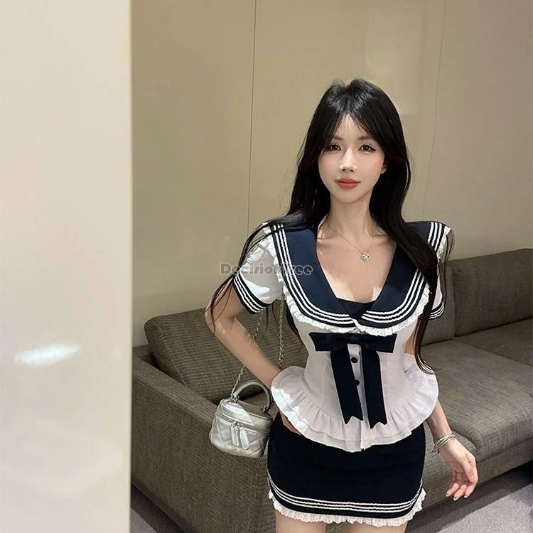 2025年新作 韓国風 日本風 レディース セットアップ 夏 学生服 シャツ 半袖 細見え ハーフ丈スカート ツーピース セクシー JKセット