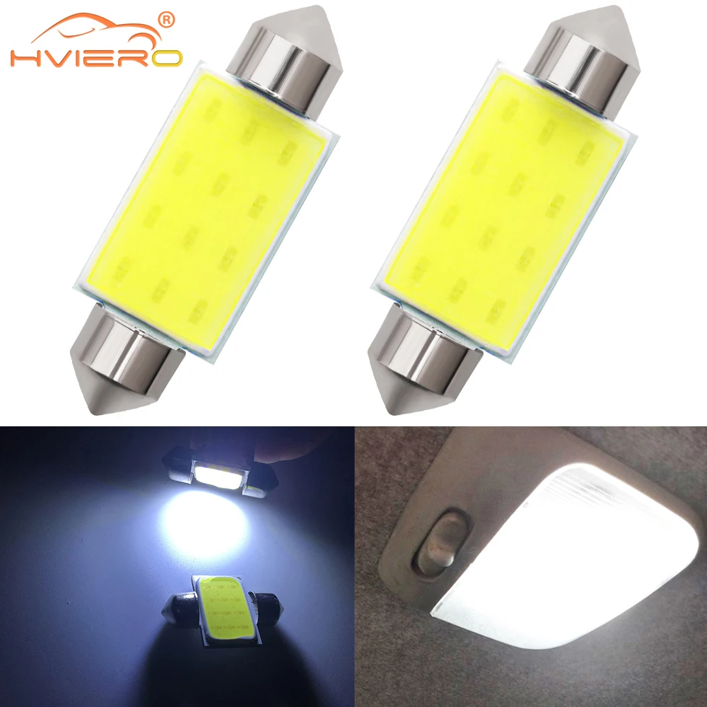 

2/4X Car Led Bulbs Interior DC 12V Double Pointed Lamp 12SMD White Color COB Festoon Dome Lights Reading 31mm 36mm 39mm 41mm 3W