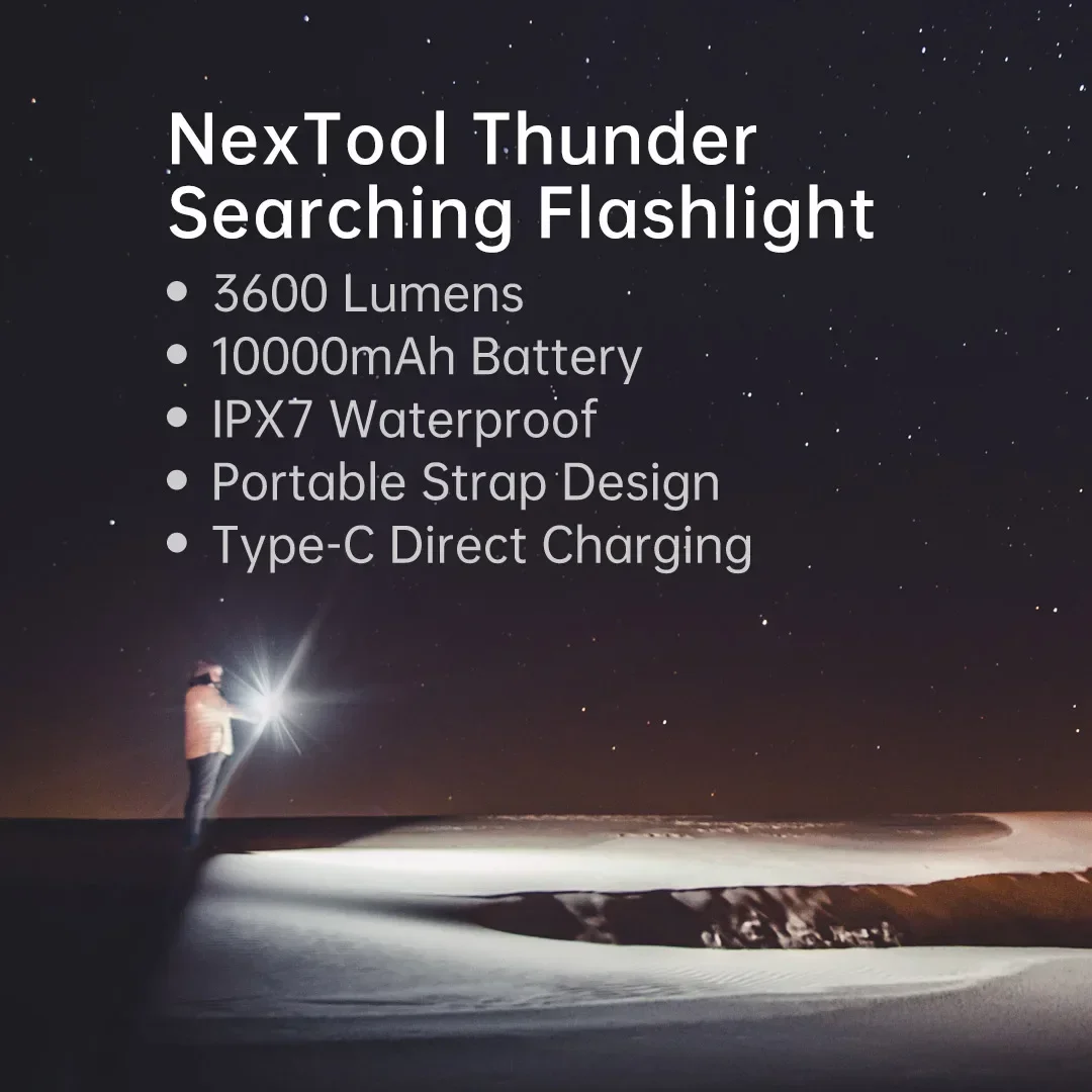 NexTool 3600lm 450m High Power Flashlight 10000mAh High-light LED Lamp IPX7 Waterproof USB Rechargeable Torch Outdoor Camping