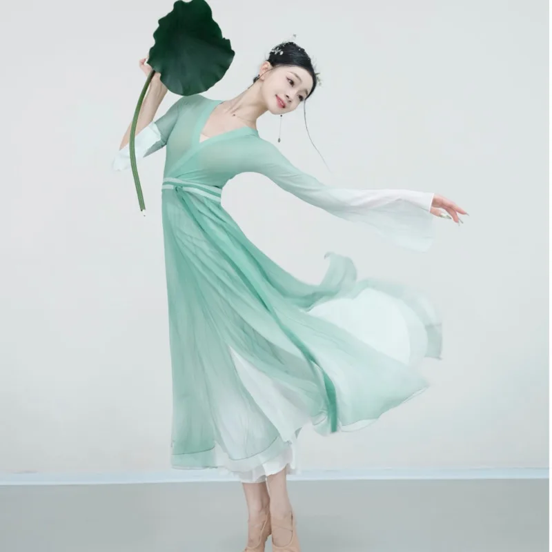 Lotus Fairy Ancient Style Dance Costume Classical Flowing Elegant Performance Outfit Exquisite Folk Dance Stage Practice