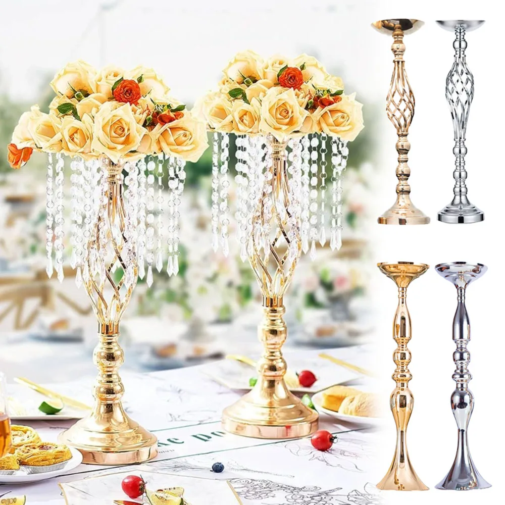 

Crystal Wedding Flower Stand Metal Centerpiece Vase Gold Flower Holders Floral Display Rack Hotel Wedding Decor Candle Holder