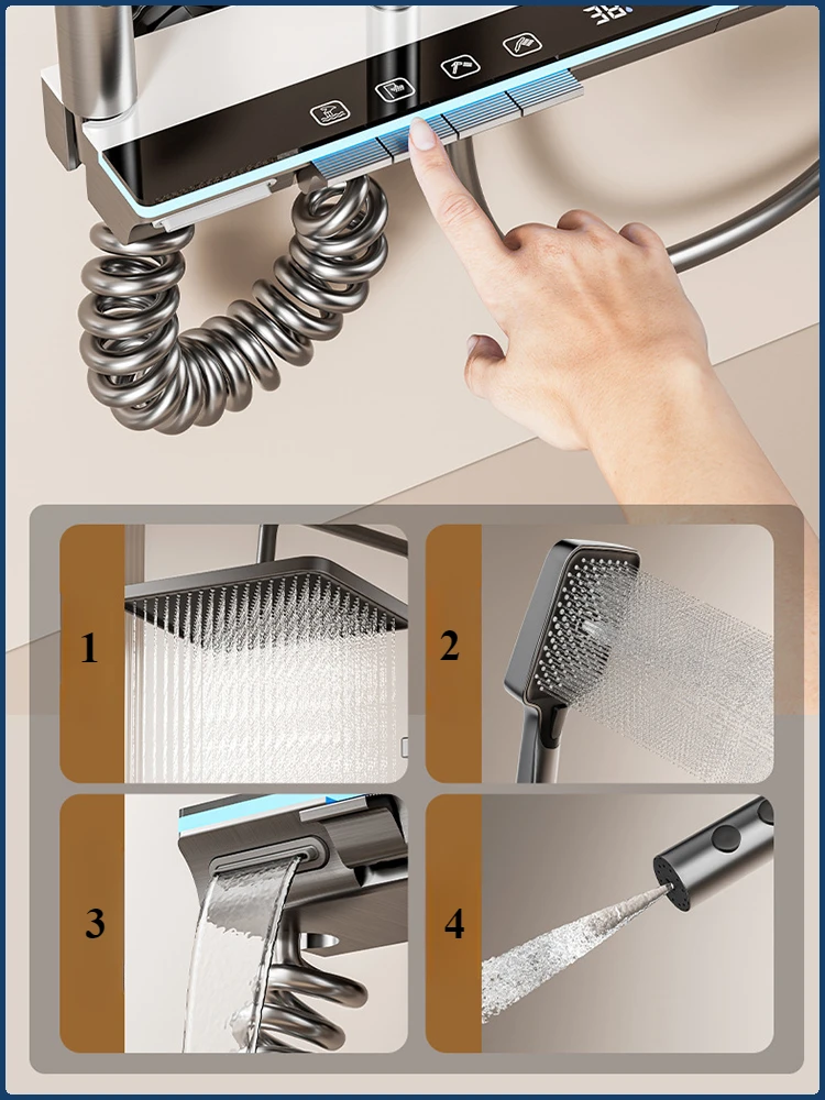 Juego de ducha de lujo con pantalla Digital inteligente, llave de Piano montada en la pared para baño, salida de agua de 4 vías, sistema de grifo de ducha tipo lluvia