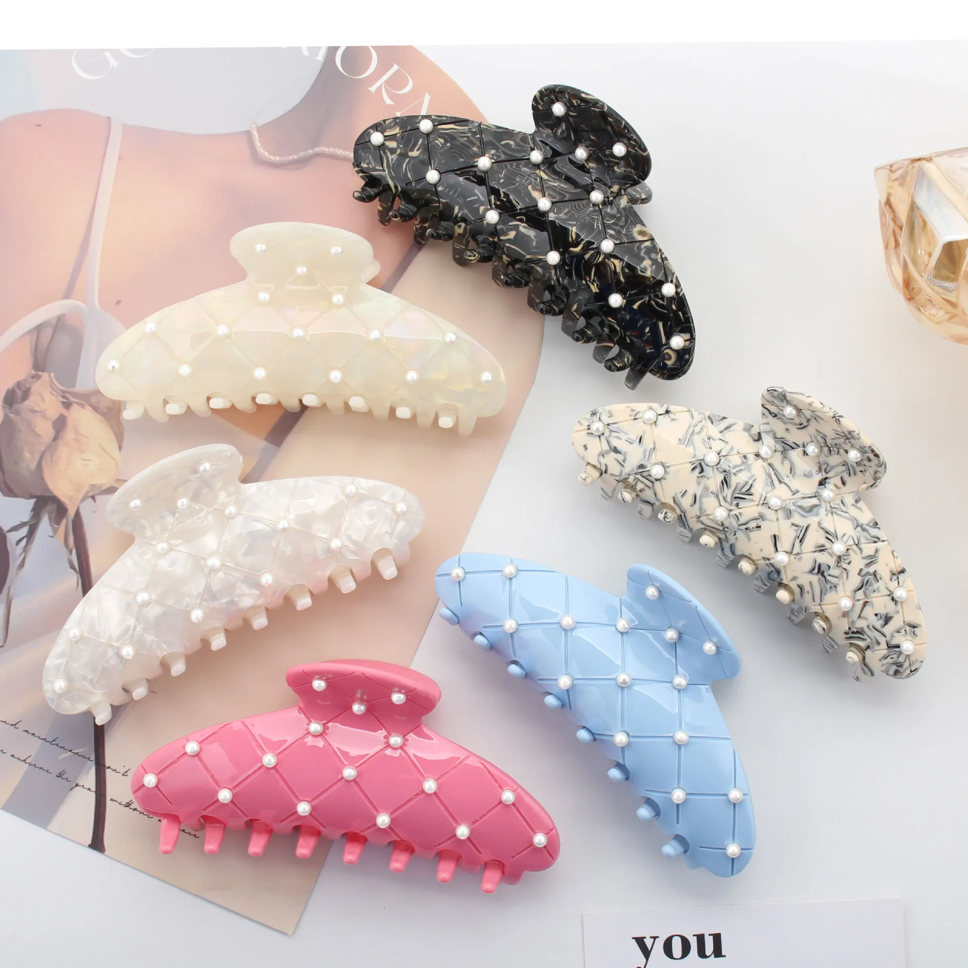 

Newest Pearl Hair Claw Korean Vintage Luxury High-quality Acetate Claw Clip Fashion Shark Clip Hair Accessories for Women Girls