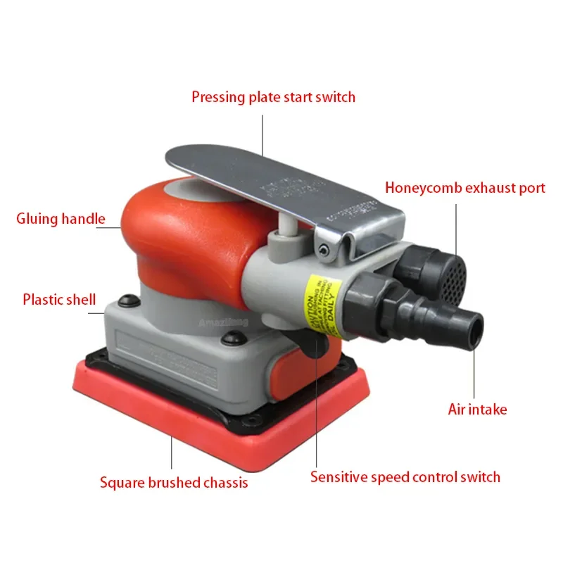 Imagem -02 - Square Pneumatic Grinder For Furniture Surface Polishing Abrasive Grit Tool Professional Air Sander Acessórios Automotivos 75*100 mm