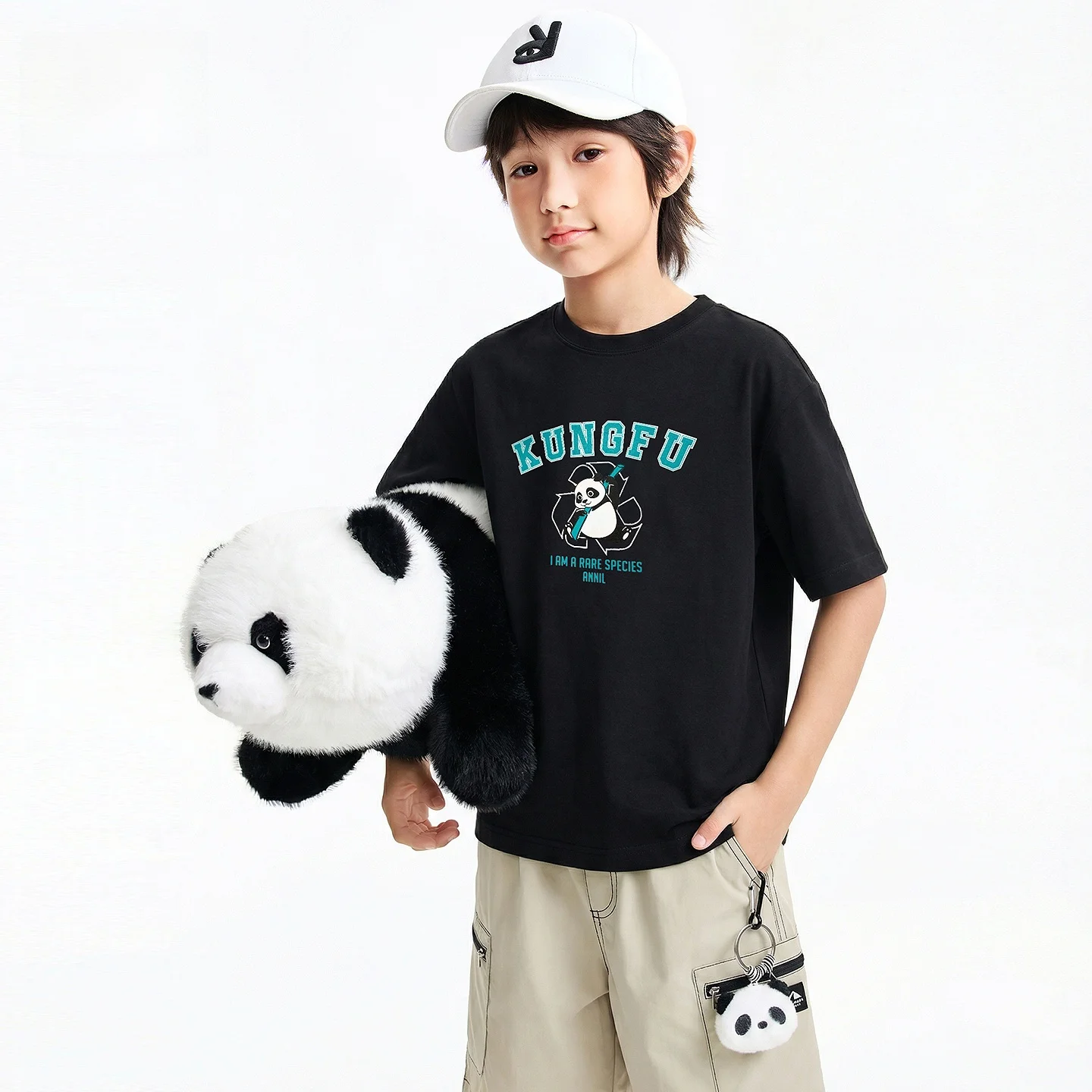 loose-breathable-round-neck-short-sleeve-t-shirt-for-kids-annil-children's-clothing-cotton-polyester-blend-summer-casual-wear